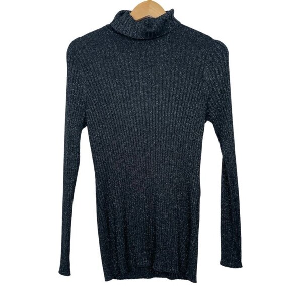 NWT Chico's Graphite Gray Sparkle Lurex Ribbed Turtleneck Size: Medium - Picture 1 of 9